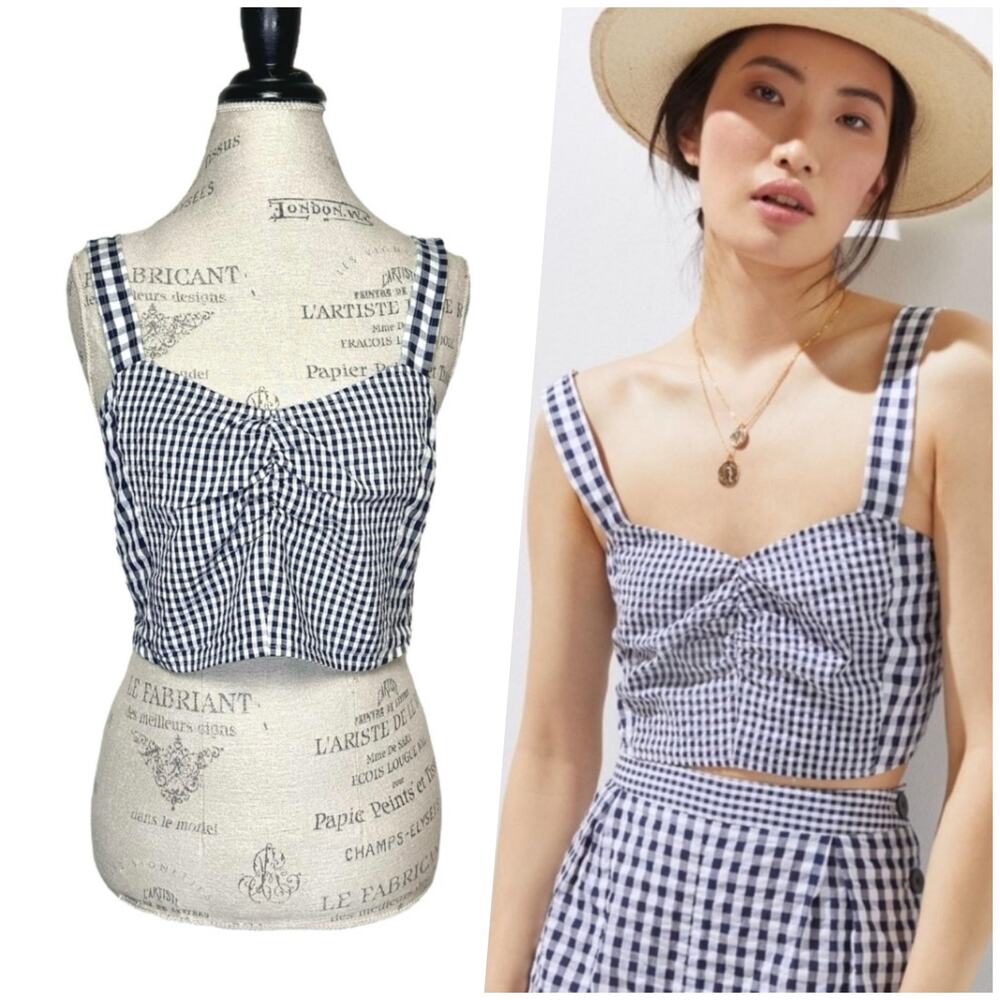 Maeve Anthropologie | Women | Blue Gingham Ruched Smocked Tank Top | Size 12